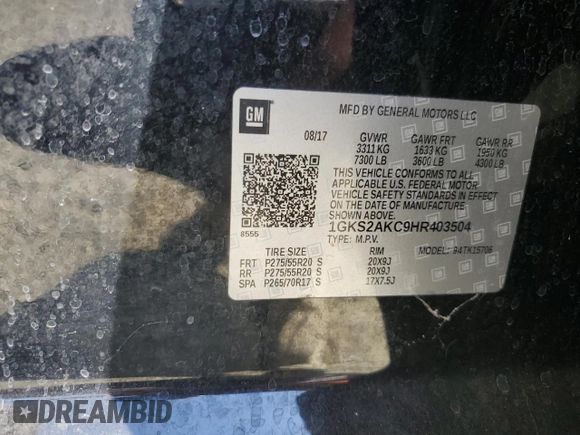 2017 GMC Yukon SLE with VIN 1GKS2AKC9HR403504, listed as a Copart auction lot 73595964 with 73,530 mi miles and Salvage Title. Bid and sale history available at carsss.com. Image 14.