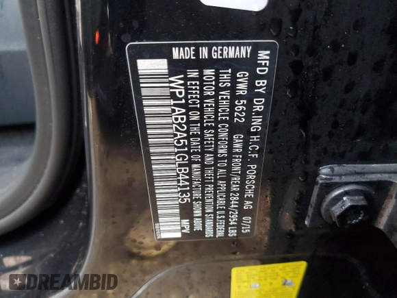 2016 Porsche Macan S with VIN WP1AB2A51GLB44135, listed as a Copart auction lot 50866755 with 45,805 mi miles and Salvage Title. Bid and sale history available at DreamBid. Image 13.