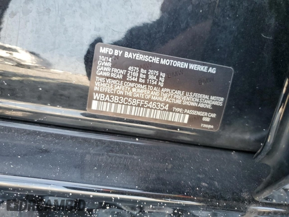 2015 BMW 3 Series 328i xDrive z VIN WBA3B3C58FF546354, wystawiony jako Copart lot #58496385 z przebiegiem 123 092 mil mil oraz Szkoda całkowita • Salvage title. Historia ofert i sprzedaży dostępna na DreamBid. Obrazek 13.