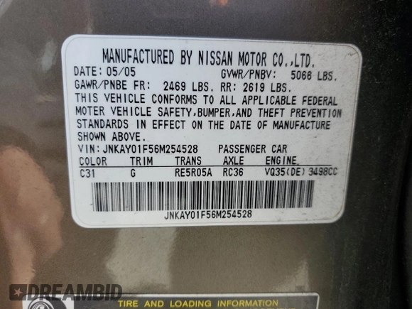2006 Infiniti M with VIN JNKAY01F56M254528, listed as a Copart auction lot 51295305 with 272,961 mi miles and Salvage Title. Bid and sale history available at carsss.com. Image 12.