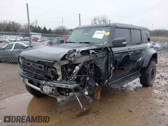 2023 Ford Bronco Raptor with VIN 1FMEE5JR2PLB77882, listed as a IAAI auction lot 41386503 with 19,318 mi miles. Bid and sale history available at carsss.com. Image 2.