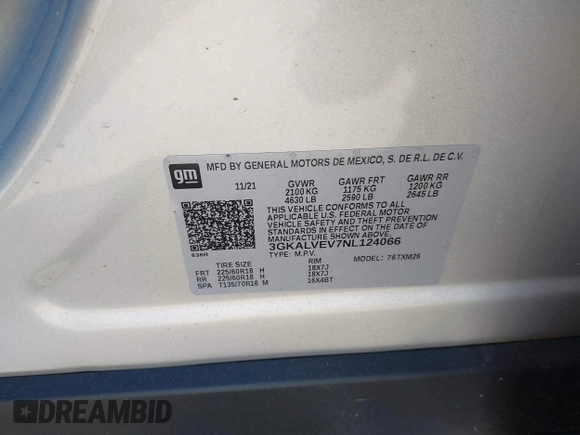 2022 GMC Terrain SLT with VIN 3GKALVEV7NL124066, listed as a IAAI auction lot 42341802 with 45,514 mi miles and . Bid and sale history available at DreamBid. Image 9.