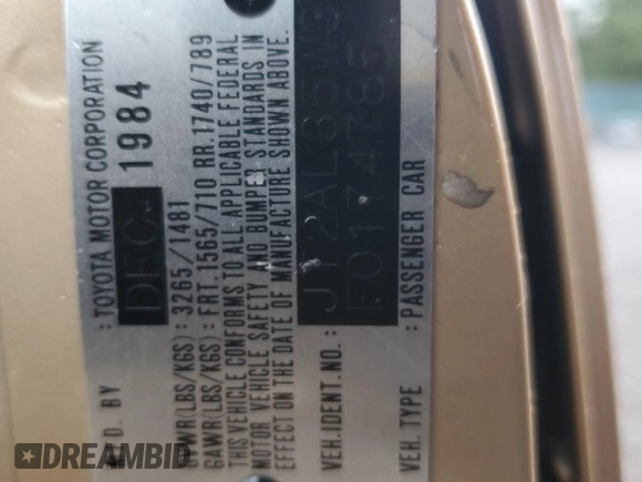 1985 Toyota Tercel z VIN JT2AL35W3F0174785, wystawiony jako Copart lot #50786875 z przebiegiem 499 739 mil mil oraz Szkoda całkowita • Salvage title. Historia ofert i sprzedaży dostępna na DreamBid. Obrazek 12.