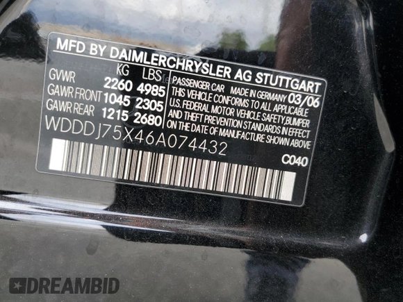 2006 Mercedes-Benz CLS-Class with VIN WDDDJ75X46A074432, listed as a Copart auction lot 71738614 with 104,343 mi miles and Salvage Title. Bid and sale history available at carsss.com. Image 14.