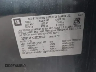 2014 GMC Terrain SLE with VIN 2GKFLVEK2E6277552, listed as a IAAI auction lot 42136511 with 124,804 mi miles. Bid and sale history available at carsss.com. Image 9.