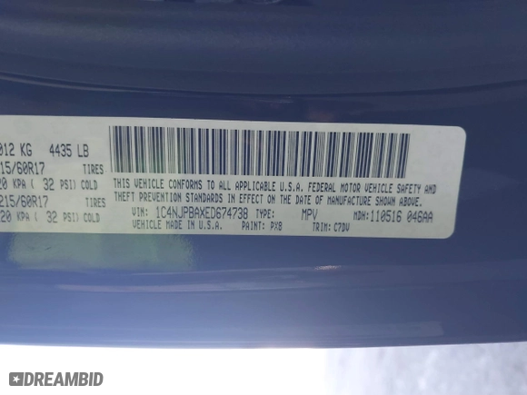 2014 Jeep Patriot Sport with VIN 1C4NJPBAXED674738, listed as a IAAI auction lot 41892402 with 108,457 mi miles. Bid and sale history available at carsss.com. Image 9.
