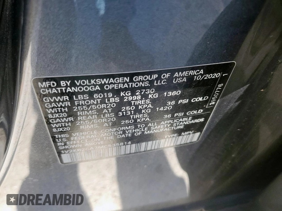 2021 Volkswagen Atlas SE с VIN 1V2KR2CA7MC535814, выставлен на аукционе Copart как лот 53212115 с пробегом 64 504 миль миль и Чистый • Clean title. История ставок и продаж доступна на DreamBid. Изображение 13.