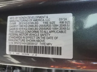 2025 Honda Pilot Black Edition with VIN 5FNYG1H9XSB009137, listed as a Copart auction lot 70259044 with 2,839 mi miles and Salvage Title. Bid and sale history available at carsss.com. Image 14.