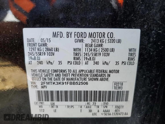 2015 Ford Edge Titanium z VIN 2FMTK3K91FBB52506, wystawiony jako Copart lot #84192474 z przebiegiem 136 437 mil mil oraz Nie do naprawy • Non repairable. Historia ofert i sprzedaży dostępna na DreamBid. Obrazek 14.