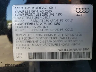 2015 Audi SQ5 Premium Plus with VIN WA1CGAFP0FA048596, listed as a Copart auction lot 72371014 with 110,658 mi miles and Clean Title. Bid and sale history available at carsss.com. Image 13.