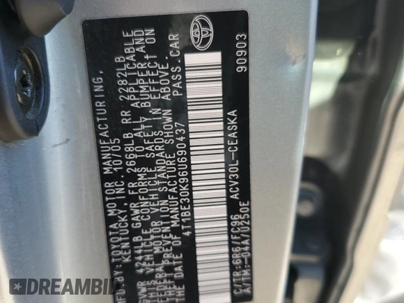 2006 Toyota Camry STD with VIN 4T1BE30K96U690437, listed as a Copart auction lot 46552095 with 233,757 mi miles and Salvage Title. Bid and sale history available at DreamBid. Image 12.