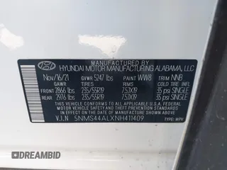 2022 Hyundai Santa Fe Limited with VIN 5NMS44ALXNH411409, listed as a IAAI auction lot 41889017 with 50,676 mi miles. Bid and sale history available at carsss.com. Image 9.