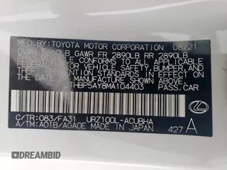 2021 Lexus LC 500h with VIN JTHBP5AY8MA104403, listed as a Copart auction lot 59272235 with 14,425 mi miles and Salvage title. Bid and sale history available at DreamBid. Image 13.