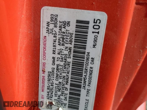 1994 Mitsubishi 3000GT z VIN JA3AM54J6RY009694, wystawiony jako Copart lot #77572864 z przebiegiem 175 629 mil mil oraz Tytuł czysty. Historia ofert i sprzedaży dostępna na DreamBid. Obrazek 12.
