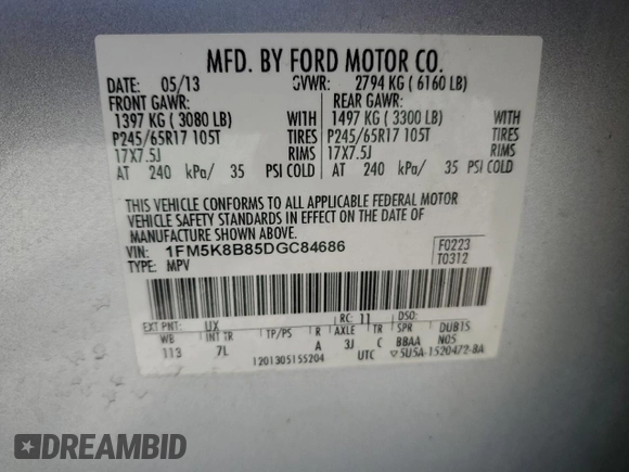 2013 Ford Explorer with VIN 1FM5K8B85DGC84686, listed as a Copart auction lot 54187185 with 171,753 mi miles and Clean Title. Bid and sale history available at carsss.com. Image 13.