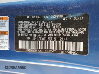 2013 Subaru BRZ Limited with VIN JF1ZCAC18D1611800, listed as a Copart auction lot 78742204 with 77,270 mi miles and Salvage title. Bid and sale history available at DreamBid. Image 12.