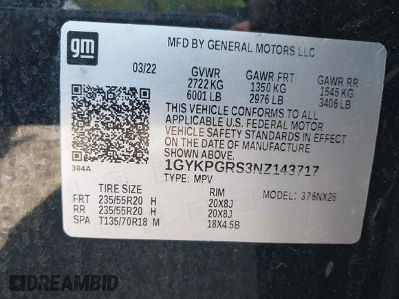 2022 Cadillac XT6 Sport with VIN 1GYKPGRS3NZ143717, listed as a IAAI auction lot 41758715 with 49,083 mi miles. Bid and sale history available at carsss.com. Image 9.