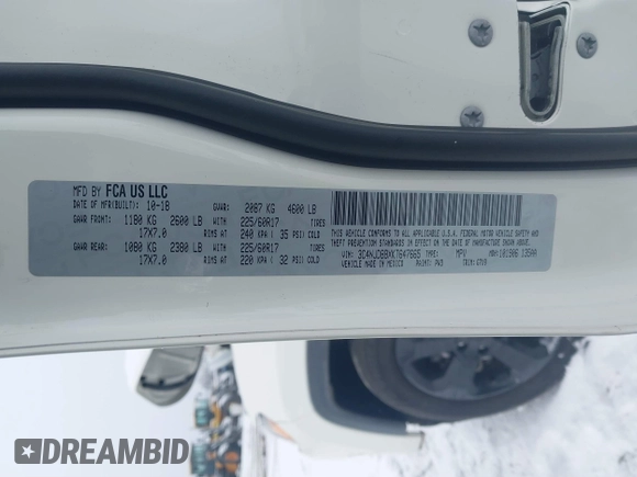 2019 Jeep Compass Latitude with VIN 3C4NJDBBXKT647665, listed as a IAAI auction lot 41327220 with 41,957 mi miles and . Bid and sale history available at carsss.com. Image 9.