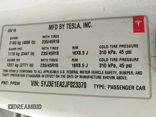 2018 Tesla Model 3 Long Range Battery with VIN 5YJ3E1EA2JF023370, listed as a IAAI auction lot 42008406 with 163,474 mi miles and . Bid and sale history available at DreamBid. Image 9.