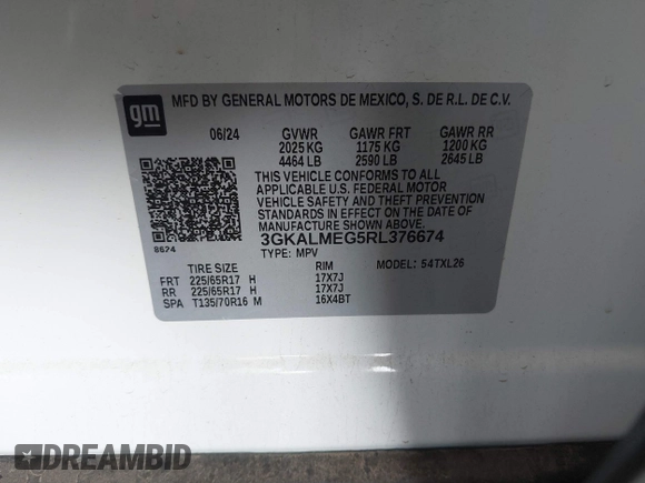 2024 GMC Terrain SLE z VIN 3GKALMEG5RL376674, wystawiony jako IAAI lot #42648347 z przebiegiem 27 344 mil mil oraz . Historia ofert i sprzedaży dostępna na DreamBid. Obrazek 9.
