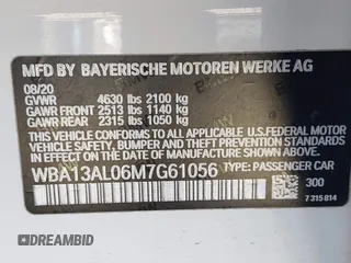 2021 BMW 2 Series M235i xDrive with VIN WBA13AL06M7G61056, listed as a IAAI auction lot 41140205 with 49,413 mi miles and . Bid and sale history available at DreamBid. Image 9.