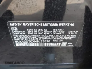 2022 BMW X4 M40i with VIN 5UX43DT0XN9L33898, listed as a IAAI auction lot 41642374 with 8 mi miles and . Bid and sale history available at DreamBid. Image 9.