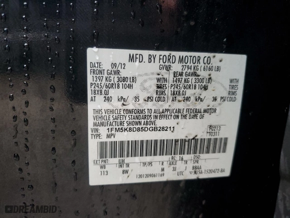 2013 Ford Explorer XLT with VIN 1FM5K8D85DGB28211, listed as a Copart auction lot 43592175 with 199,993 mi miles and Salvage Title. Bid and sale history available at carsss.com. Image 13.