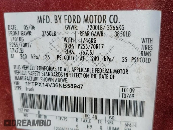 2006 Ford F-150 XLT with VIN 1FTPX14V36NB58947, listed as a Copart auction lot 75702364 with 0 mi miles and Clean Title. Bid and sale history available at carsss.com. Image 12.