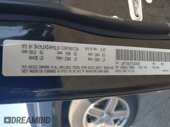 2007 Jeep Patriot Sport with VIN 1J8FT28W77D363302, listed as a IAAI auction lot 41155420 with 120,106 mi miles and . Bid and sale history available at DreamBid. Image 9.