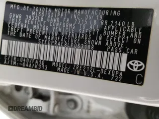 2020 Toyota Corolla L with VIN 5YFDPRAE8LP063188, listed as a Copart auction lot 41334525 with 0 mi miles and Salvage Title. Bid and sale history available at carsss.com. Image 13.