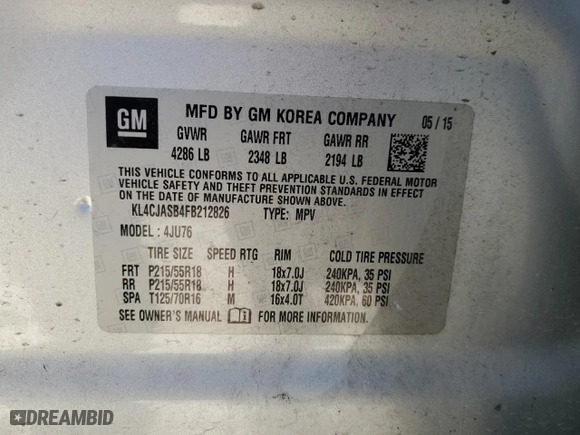 2015 Buick Encore with VIN KL4CJASB4FB212826, listed as a Copart auction lot 49778095 with 80,435 mi miles and Salvage Title. Bid and sale history available at carsss.com. Image 13.
