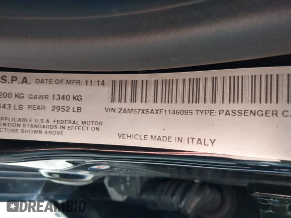 2015 Maserati Ghibli с VIN ZAM57XSAXF1146095, выставлен на аукционе IAAI как лот 41637782 с пробегом 102 152 миль миль и . История ставок и продаж доступна на DreamBid. Изображение 9.