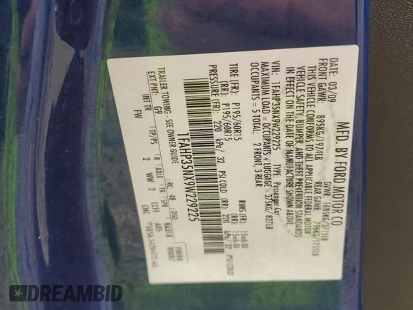 2009 Ford Focus SE with VIN 1FAHP35NX9W229225, listed as a Copart auction lot 50966035 with Not Provided miles and Clean Title. Bid and sale history available at DreamBid. Image 13.