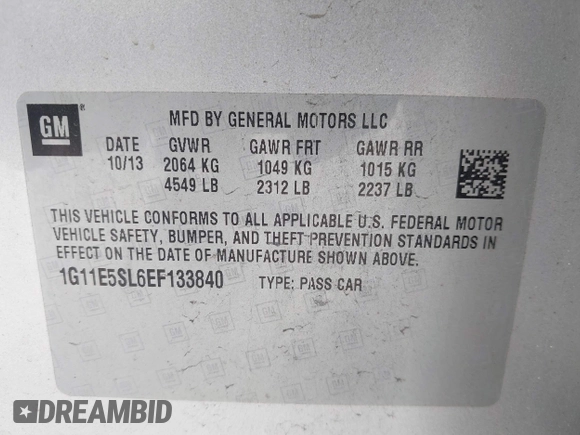 2014 Chevrolet Malibu LT with VIN 1G11E5SL6EF133840, listed as a IAAI auction lot 41885958 with 156,248 mi miles and . Bid and sale history available at DreamBid. Image 9.