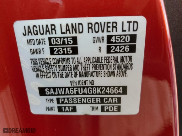2016 Jaguar F-TYPE S with VIN SAJWA6FU4G8K24664, listed as a Copart auction lot 73968694 with 0 mi miles and Non Repairable. Bid and sale history available at carsss.com. Image 13.