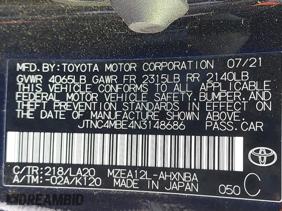 2022 Toyota Corolla Hatchback XSE with VIN JTNC4MBE4N3148686, listed as a IAAI auction lot 41773525 with 20,622 mi miles. Bid and sale history available at carsss.com. Image 9.