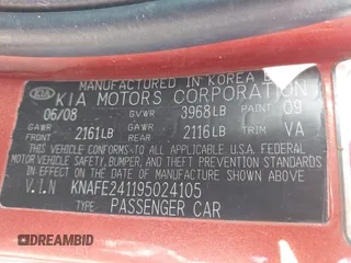 2009 Kia Spectra Spectra5 z VIN KNAFE241195024105, wystawiony jako IAAI lot #42232794 z przebiegiem 194 150 mil mil oraz . Historia ofert i sprzedaży dostępna na DreamBid. Obrazek 9.