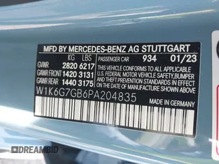 2023 Mercedes-Benz S-Class S 580 with VIN W1K6G7GB6PA204835, listed as a IAAI auction lot 41545504 with 9,270 mi miles. Bid and sale history available at carsss.com. Image 9.