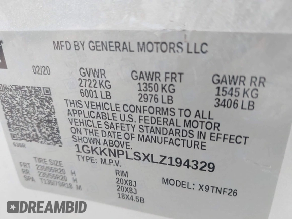 2020 GMC Acadia Denali с VIN 1GKKNPLSXLZ194329, выставлен на аукционе IAAI как лот 42059026 с пробегом 53 545 миль миль и . История ставок и продаж доступна на DreamBid. Изображение 9.