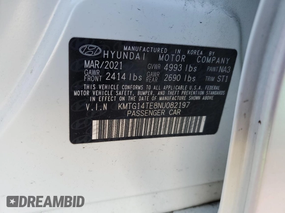 2022 Genesis G70 Launch Edition with VIN KMTG14TE8NU082197, listed as a Copart auction lot 41468635 with 34,844 mi miles and Salvage Title. Bid and sale history available at DreamBid. Image 14.