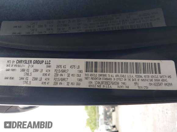 2014 Jeep Patriot Latitude с VIN 1C4NJRFB9ED760590, выставлен на аукционе IAAI как лот 42307796 с пробегом Не указан миль и . История ставок и продаж доступна на DreamBid. Изображение 9.