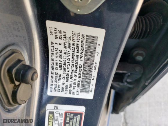 2010 Honda Civic Hybrid with VIN JHMFA3F29AS005672, listed as a Copart auction lot 49057405 with 154,987 mi miles and Salvage Title. Bid and sale history available at carsss.com. Image 15.
