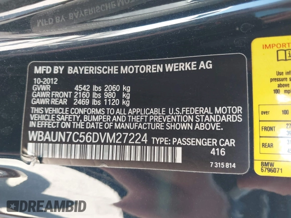2013 BMW 1 Series 135i with VIN WBAUN7C56DVM27224, listed as a IAAI auction lot 41662583 with 83,335 mi miles. Bid and sale history available at carsss.com. Image 9.