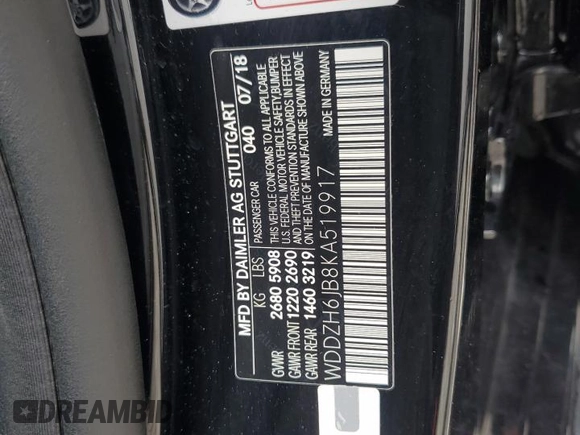 2019 Mercedes-Benz E 450 with VIN WDDZH6JB8KA519917, listed as a Copart auction lot 55764755 with 57,213 mi miles and Clean Title. Bid and sale history available at DreamBid. Image 12.