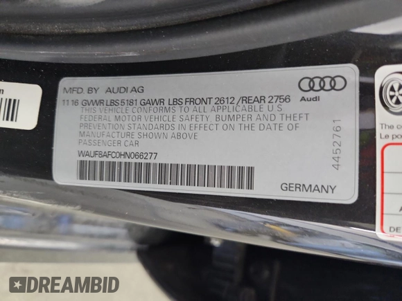 2017 Audi A6 Premium z VIN WAUF8AFC0HN066277, wystawiony jako Copart lot #58162415 z przebiegiem 119 679 mil mil oraz Szkoda całkowita • Salvage title. Historia ofert i sprzedaży dostępna na DreamBid. Obrazek 13.