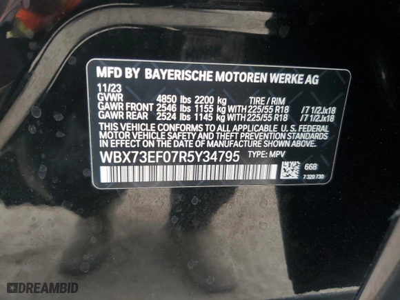 2024 BMW X1 xDrive28i with VIN WBX73EF07R5Y34795, listed as a Copart auction lot 52121345 with 8,605 mi miles and Non Repairable. Bid and sale history available at carsss.com. Image 13.