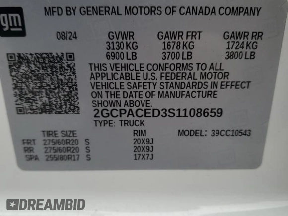 2025 Chevrolet Silverado 1500 LT with VIN 2GCPACED3S1108659, listed as a Copart auction lot 44989045 with 749 mi miles and Salvage Title. Bid and sale history available at DreamBid. Image 12.