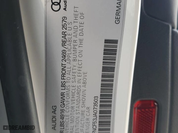2018 Audi A5 Sportback Prestige with VIN WAUFNCF53JA073503, listed as a Copart auction lot 83979364 with NaN miles and Salvage Title. Bid and sale history available at carsss.com. Image 12.