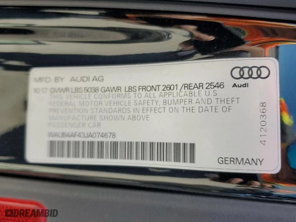 2018 Audi S4 Premium Plus with VIN WAUB4AF43JA074678, listed as a Copart auction lot 45165793 with 29,151 mi miles. Bid and sale history available at carsss.com. Image 13.