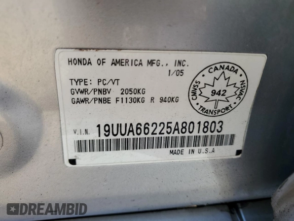2005 Acura TL with VIN 19UUA66225A801803, listed as a Copart auction lot 49325355 with 208,894 mi miles and Salvage Title. Bid and sale history available at carsss.com. Image 12.